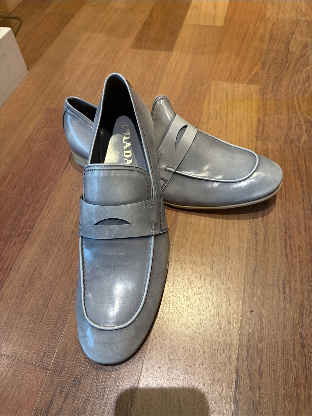 Prada Silver Leather Penny Loafers for Men